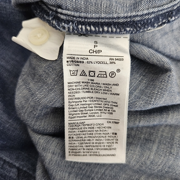 GAP Pleated Shirt Blue Dark Wash Denim Puff 3/4 Sleeve Button Up Top Small - Picture 6 of 7